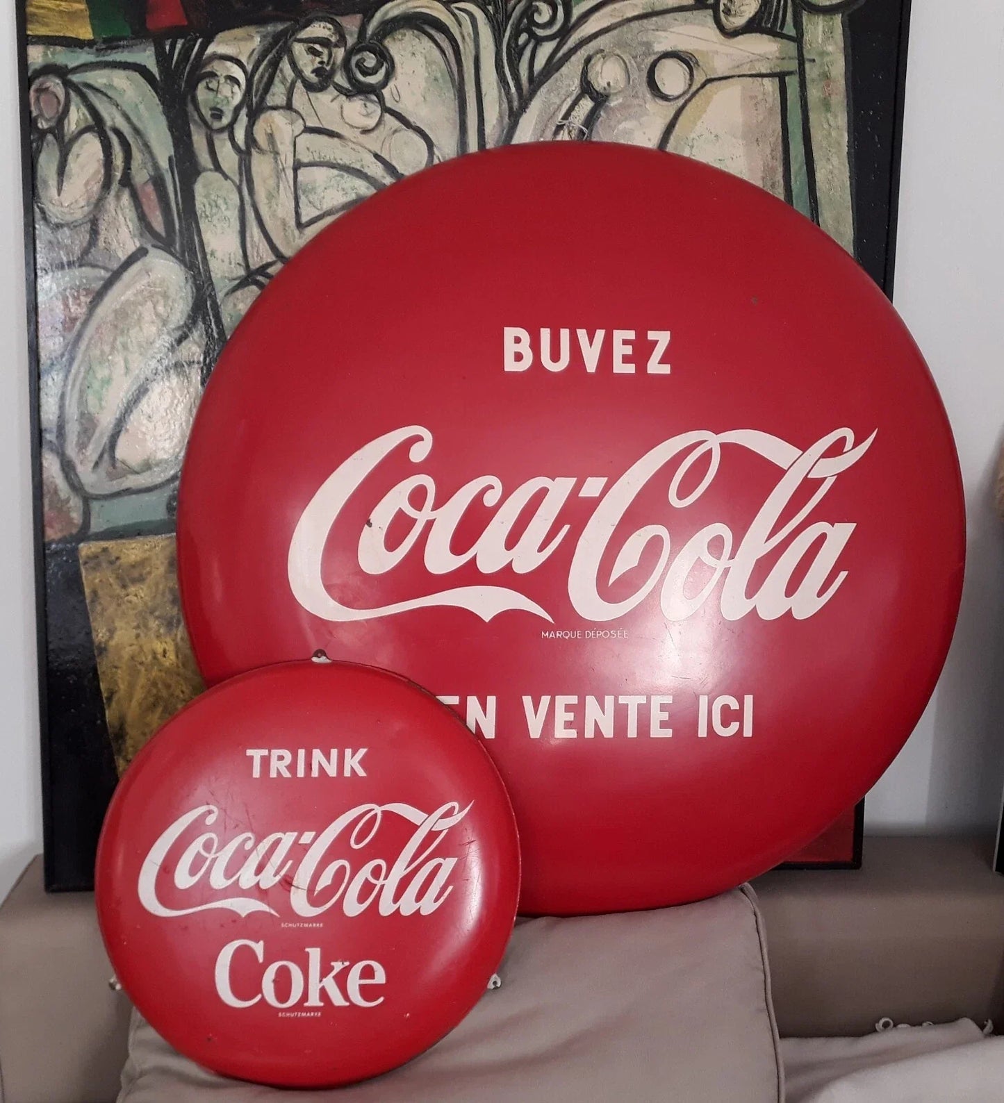 Rare Plaque Publicitaire Coca-Cola “Bouton” – 88 cm, Années 50/60