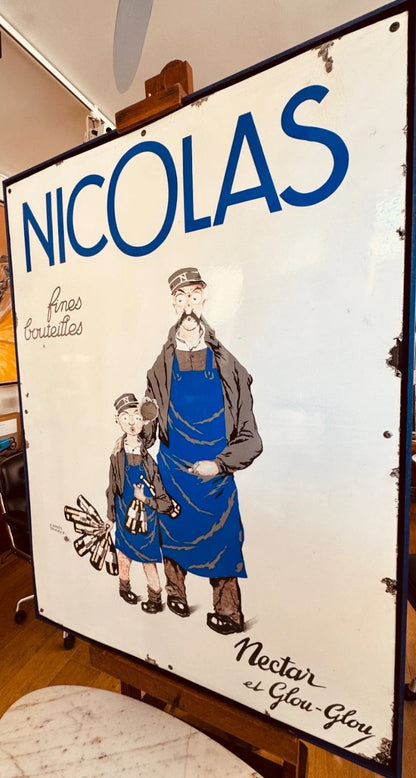 Plaque émaillée ancienne « NICOLAS – Nectar et Glou-Glou » – vers 1927