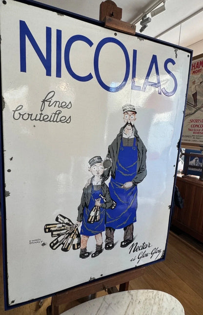 Plaque émaillée ancienne « NICOLAS – Nectar et Glou-Glou » – vers 1927