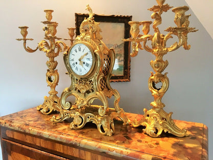 Cartel et Candélabres formant Garniture de Cheminée ou Table Louis XV Napoleon III
