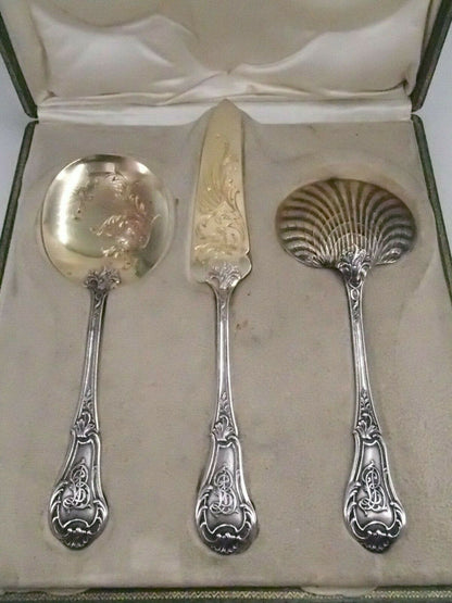 COFFRET COUVERTS A GLACE ET PELLE A FRAISES ARGENT VERMEIL POINCON MINERVE