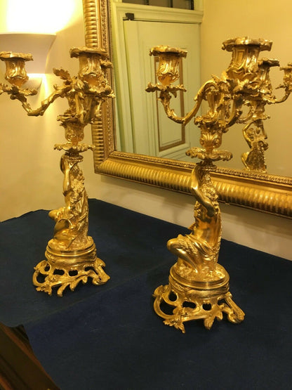 Paire de Candélabres Bougeoirs Louis XV XIXème siècle