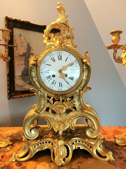 Cartel et Candélabres formant Garniture de Cheminée ou Table Louis XV Napoleon III
