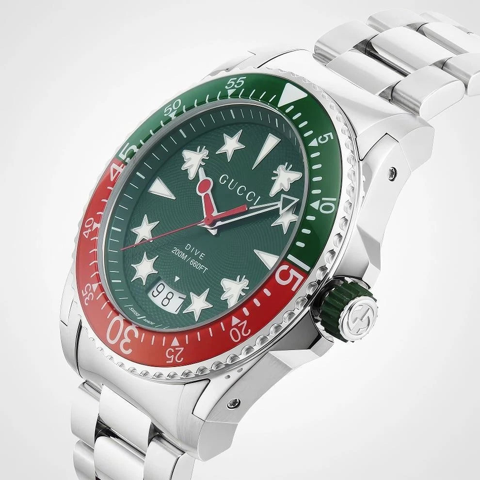 Gucci Dive YA136222 – Montre Homme – Quartz – Cadran Vert – 45 mm