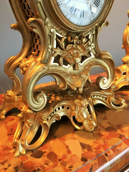 Cartel et Candélabres formant Garniture de Cheminée ou Table Louis XV Napoleon III