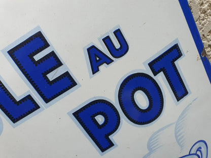 Plaque émaillée originale La Poule au Pot Blanche 1935