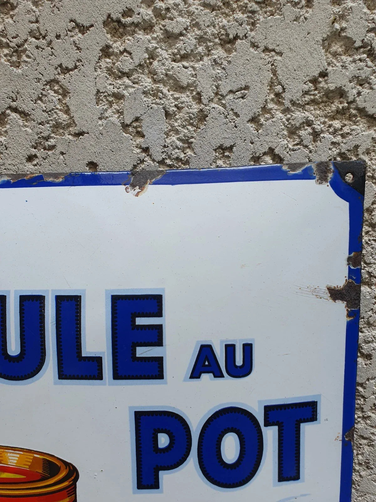 Plaque émaillée originale La Poule au Pot Blanche 1935