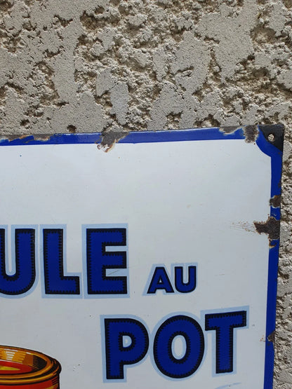 Plaque émaillée originale La Poule au Pot Blanche 1935