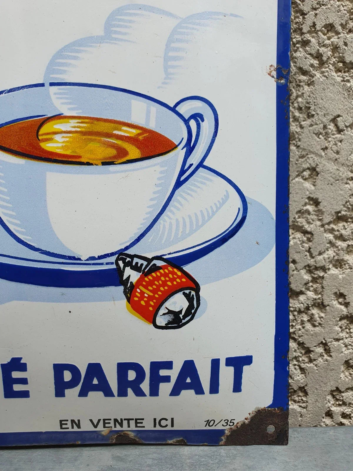 Plaque émaillée originale La Poule au Pot Blanche 1935