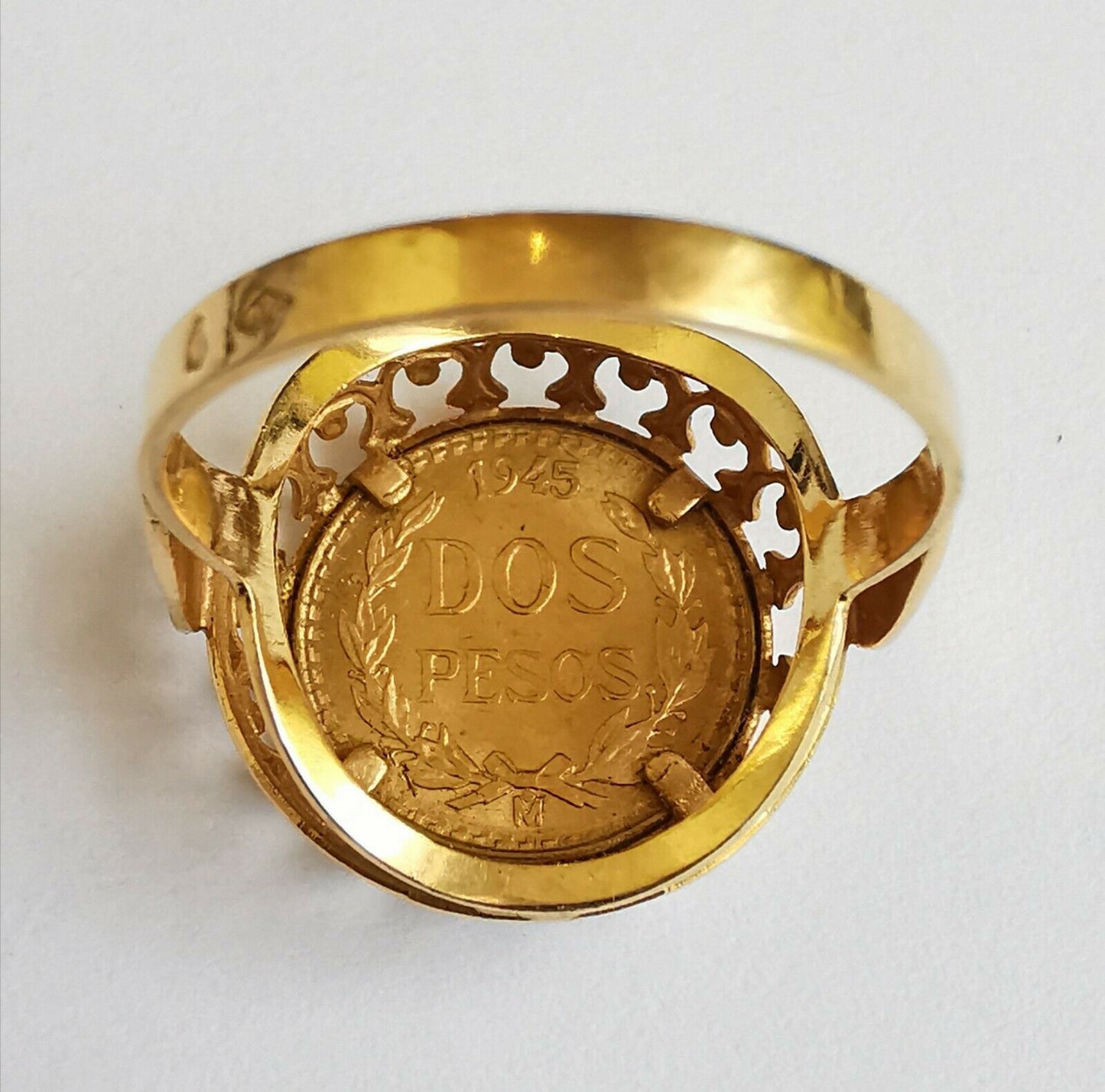 BAGUE EN OR PIÈCE OR 2 PESOS 1945