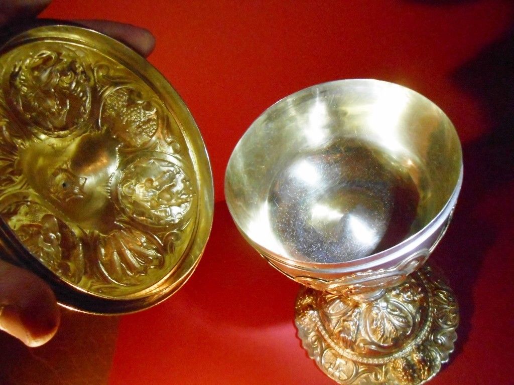 Calice catholique ciboire vermeil argent style Louis XV